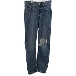 501 Levi's 100% Cotton High Rise Distressed Straight Leg Jeans -26" x 30"